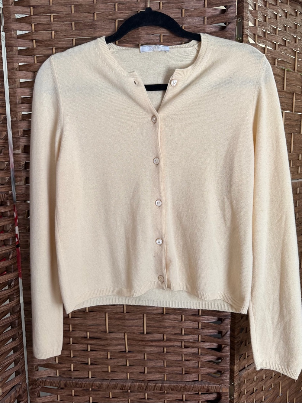 Authentic Prada 100% Cashmere Cream Button-Front Women's Cardigan Sweater 40